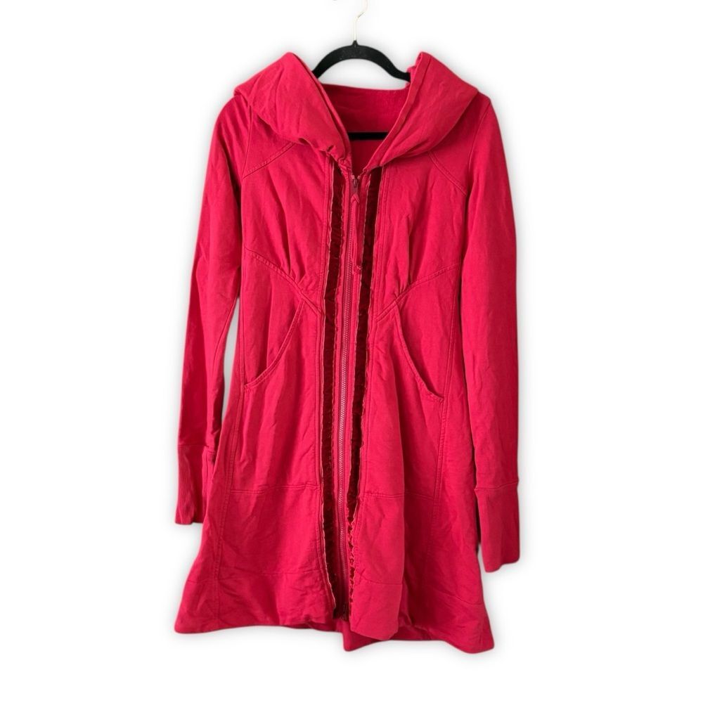 Prairie Underground Organic Cotton Red Long Cloak Hoodie Velvet Trim Size Small